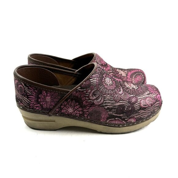 Sanita Clogs 38 Floral Tapestry Slip On Pink Professional Fabric Shoes Womens - Picture 3 of 10